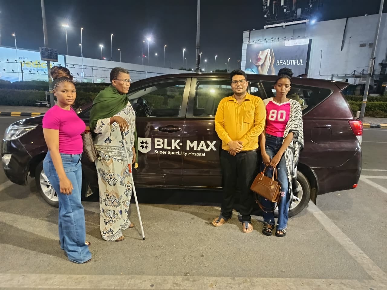 African patient family with Healnexa coordinator at BLK-Max Super Speciality Hospital transfer